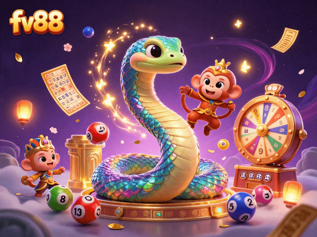 Experience excitement at FV88 with vibrant casino action and colorful lottery animations.