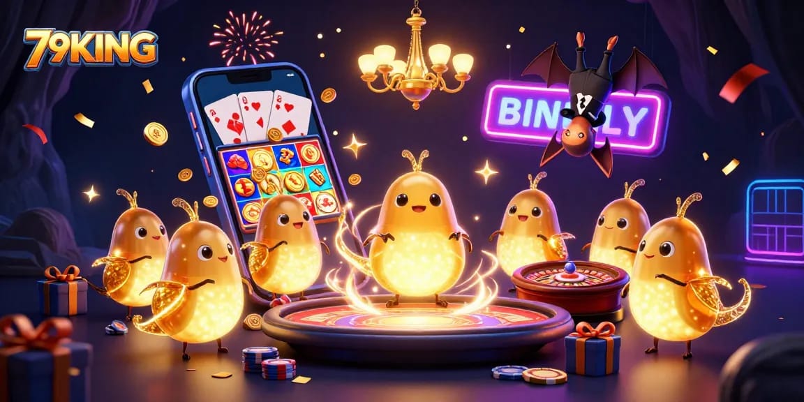 79KING illuminates online casino fun with vibrant glowworms and exciting gaming elements.