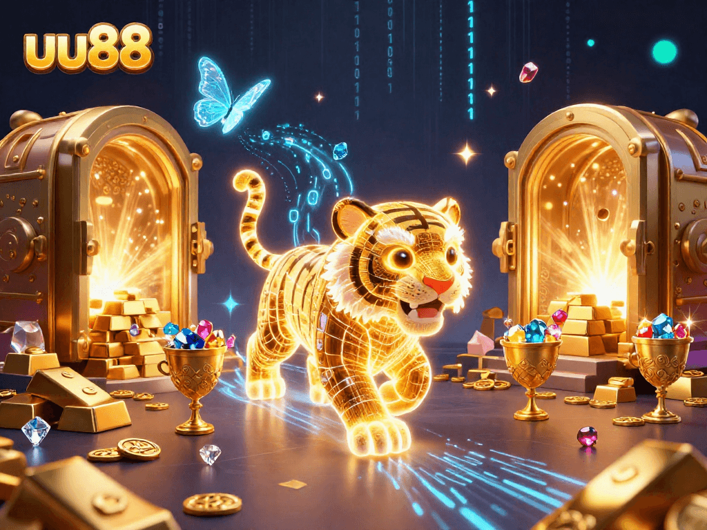 Engage in thrilling gameplay at uu88, surrounded by dazzling treasures and rich casino elements.
