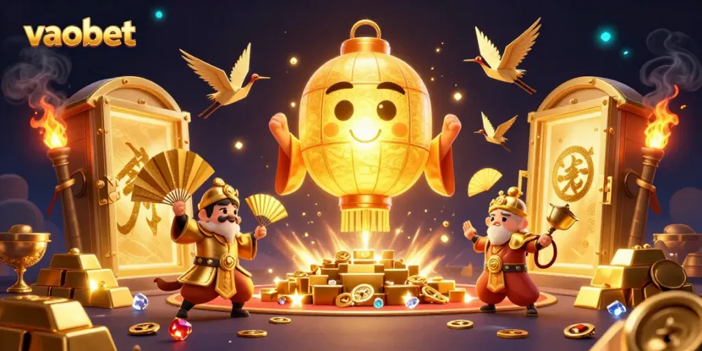 Experience thrilling live casino action with vaobet's vibrant characters and golden treasures.