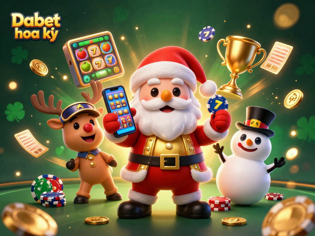 Dabet hoa kỳ engages players with vibrant casino elements and festive characters in an exciting gaming scene.