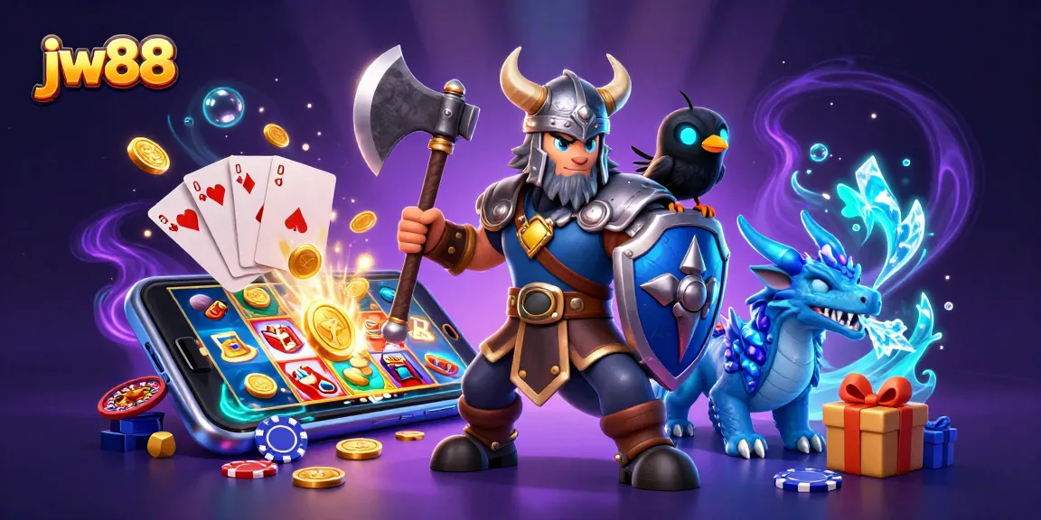 Experience thrilling games at jw88 with a Viking wolf, fierce dragon, and casino excitement.