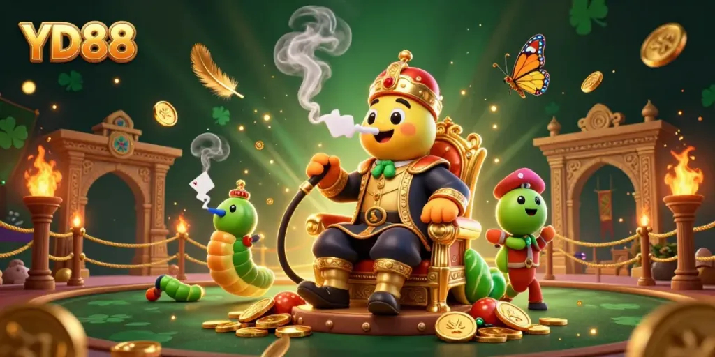 Engage with YD88's vibrant online gambling experience through immersive 3D casino illustrations featuring dynamic symbols and characters.