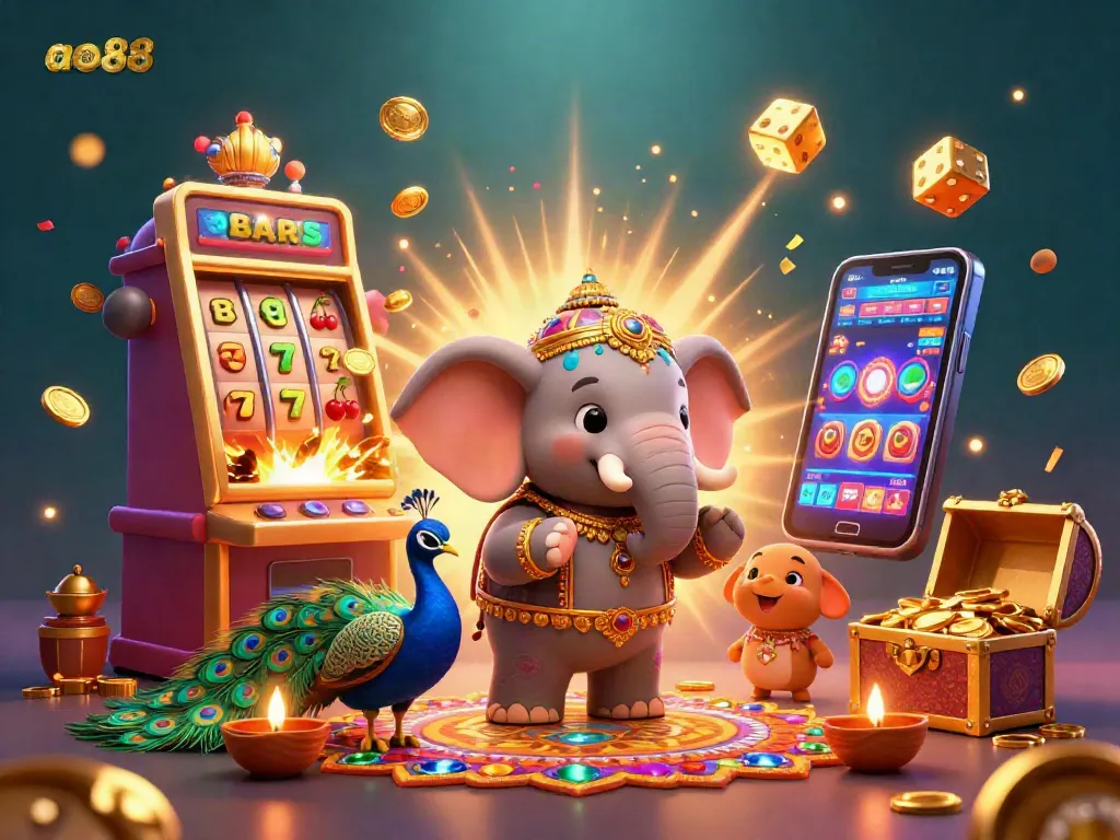 Playing an exciting ao88 slot game with vibrant characters and casino elements in a festive atmosphere.