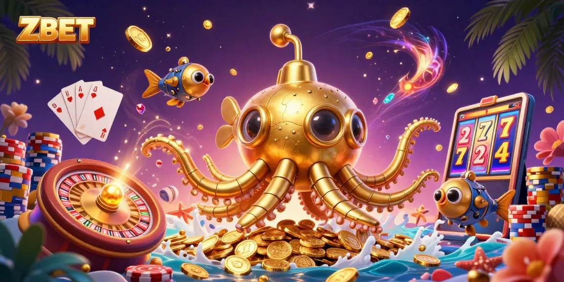 ZBET showcases thrilling gameplay in a vibrant casino scene filled with golden coins and excitement.