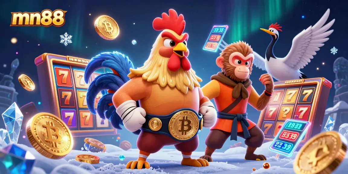 Experience exciting gameplay at mn88 with vibrant characters, slot reels, and glowing crypto elements!