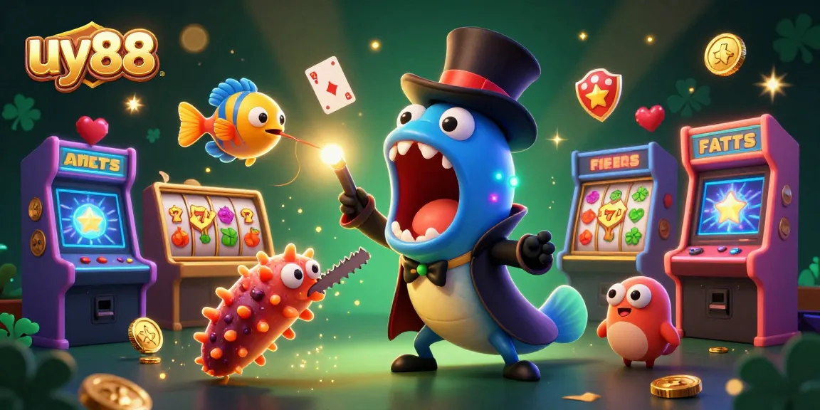 uy88 showcases a deep-sea gulper eel magician and friends in a vibrant casino scene.