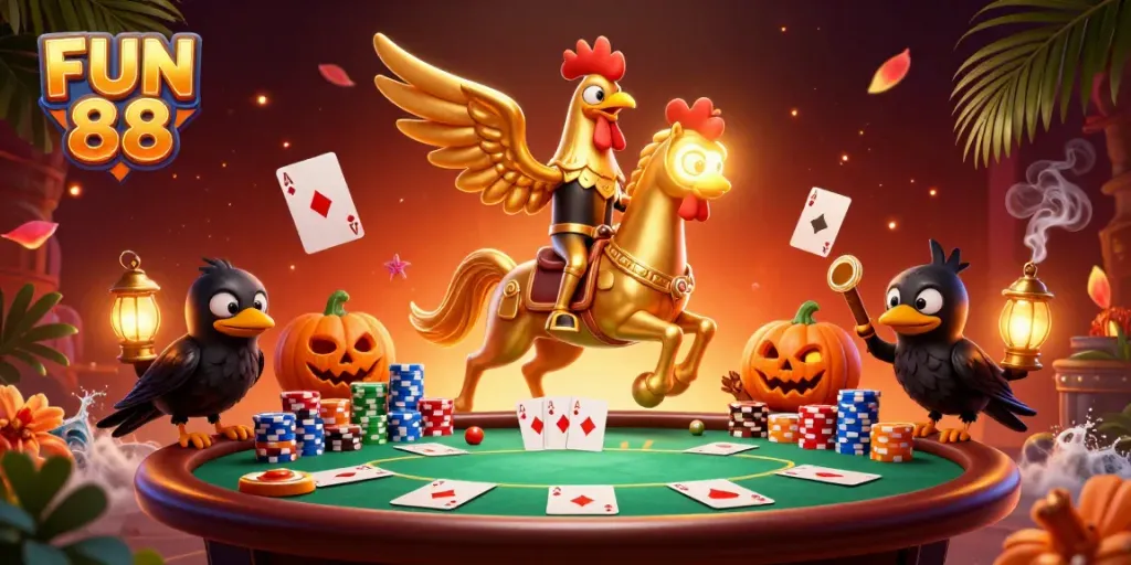 Experience thrilling gameplay with FUN 88's vibrant casino scene featuring dynamic poker elements.