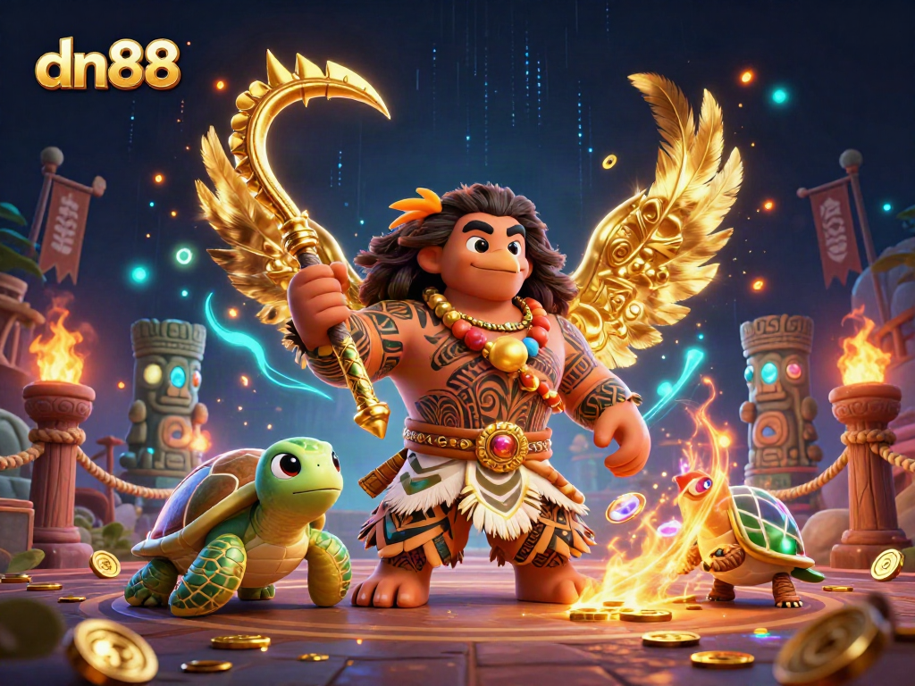 Unleash the excitement with dn88: a dynamic casino scene featuring a demigod hawk and vibrant elements.