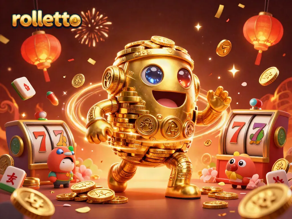 Experience rolletto's dynamic gaming scene with a golden golem and vibrant slot elements