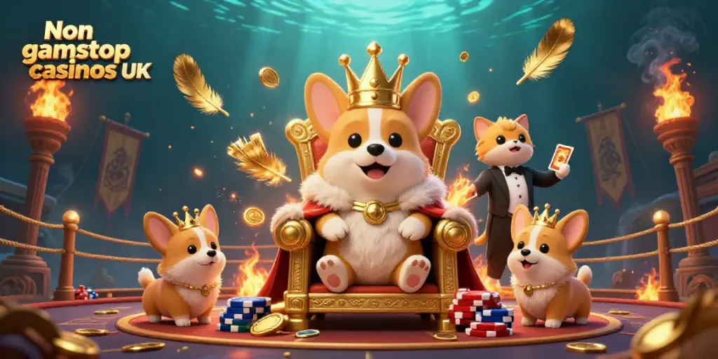 Experience the allure of Non gamstop casinos UK with a royal corgi and magical gaming scene.