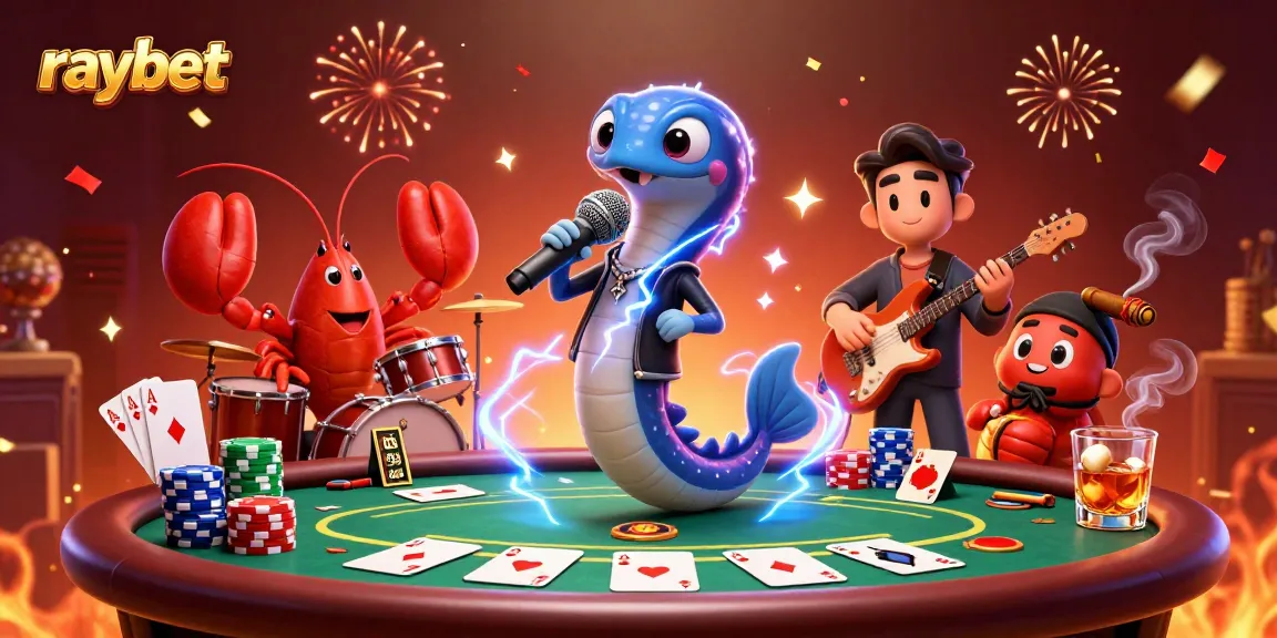 Experience the excitement of raybet with a vibrant underwater casino scene featuring an electric eel DJ.