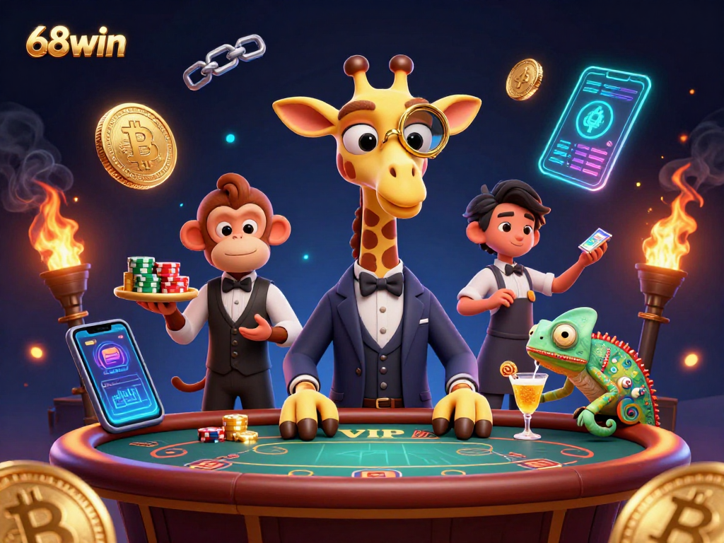 Engage with the thrill of 68win at this vibrant online casino illustration showcasing luxury and excitement.