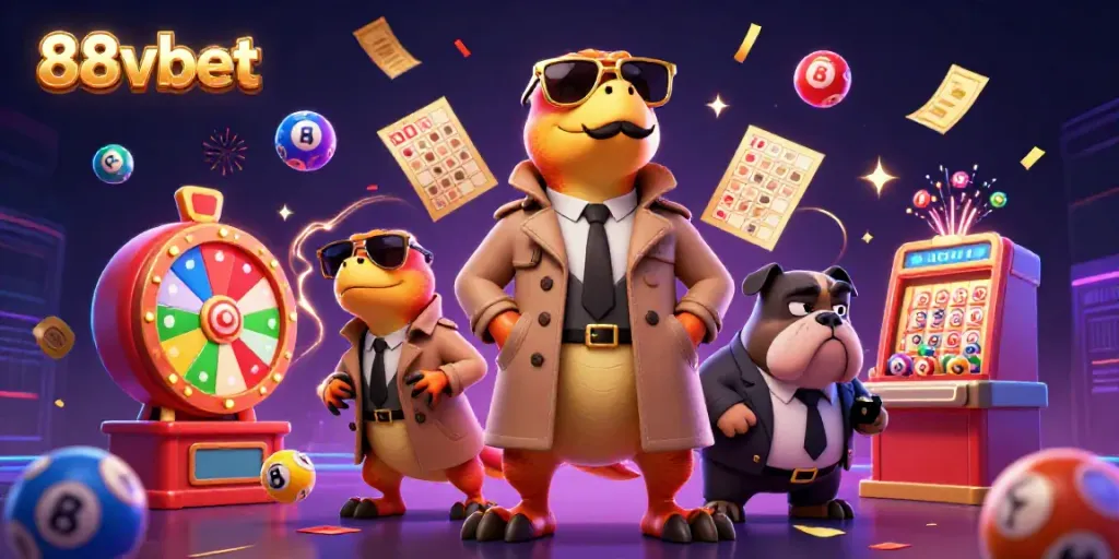 Experience the vibrant excitement of 88vbet with raptors in a trench coat intriguing the VIP lounge.