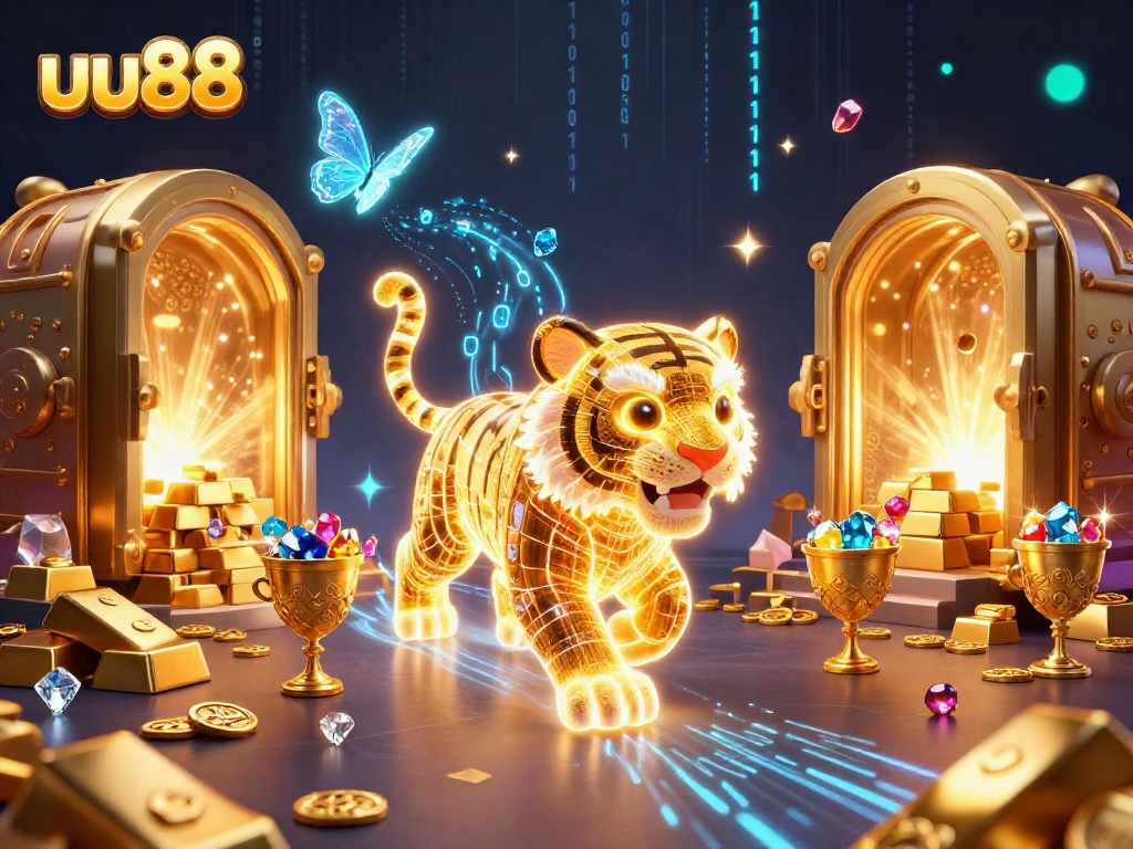Engage in thrilling gameplay at uu88, surrounded by dazzling treasures and rich casino elements.