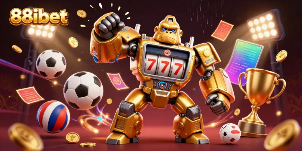 Experience thrilling wins at 88ibet with dynamic gambling elements in this vibrant 3D illustration.