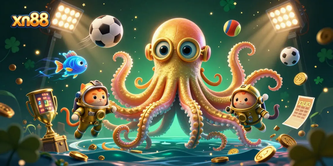 Experience exciting gameplay with xn88, featuring a dynamic kraken and diving cat in a vibrant casino scene.