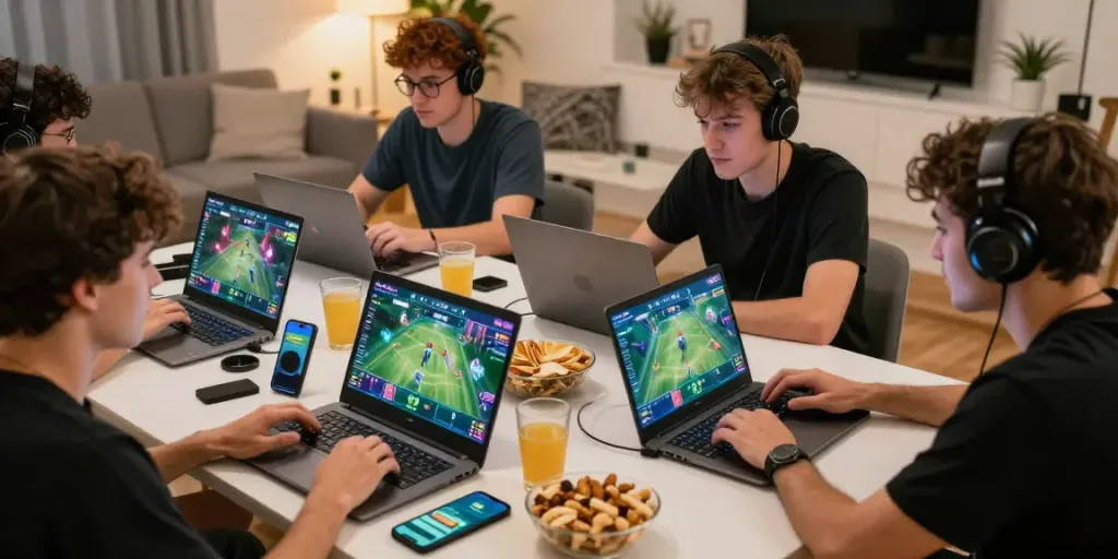 M88 Login alternatif utilized by gamers engaged in spirited online sports betting at home.