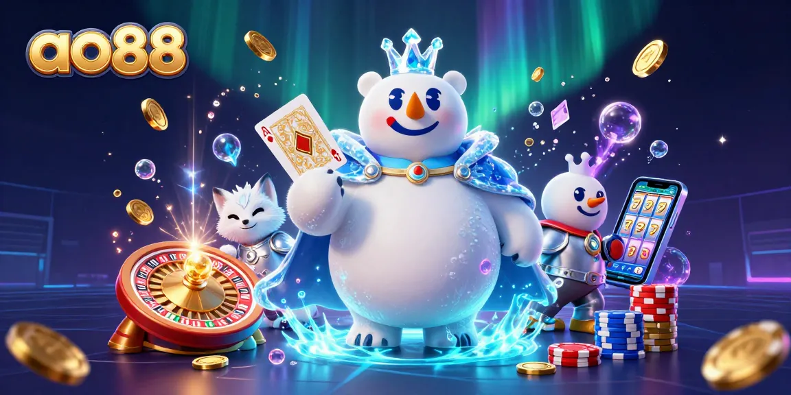 Experience the thrill of ao88 with a polar bear and snow fox in a vibrant casino scene.