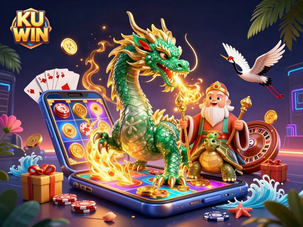 Win big at KU WIN with exciting casino games showcasing dragon and lucky cranes!