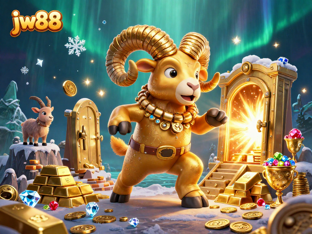 Experience the thrill of jw88 with a golden ram charging at a treasure vault, symbolizing big wins.