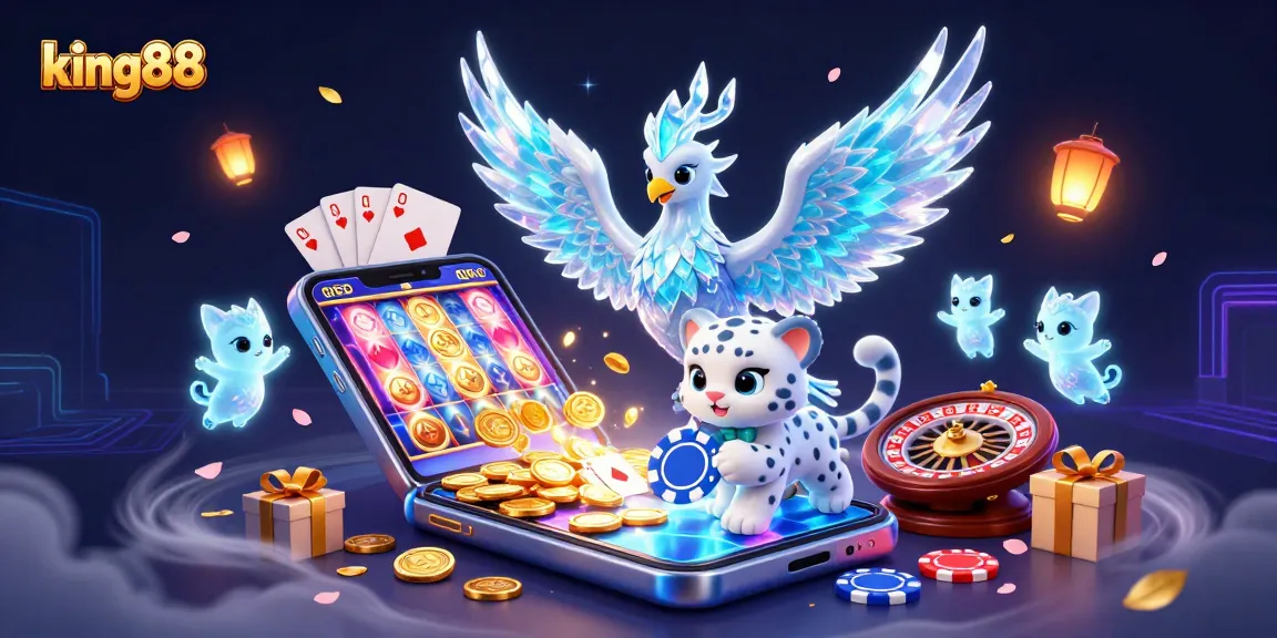 Engage in thrilling games at King88, featuring an enchanting ice phoenix with dynamic casino elements.
