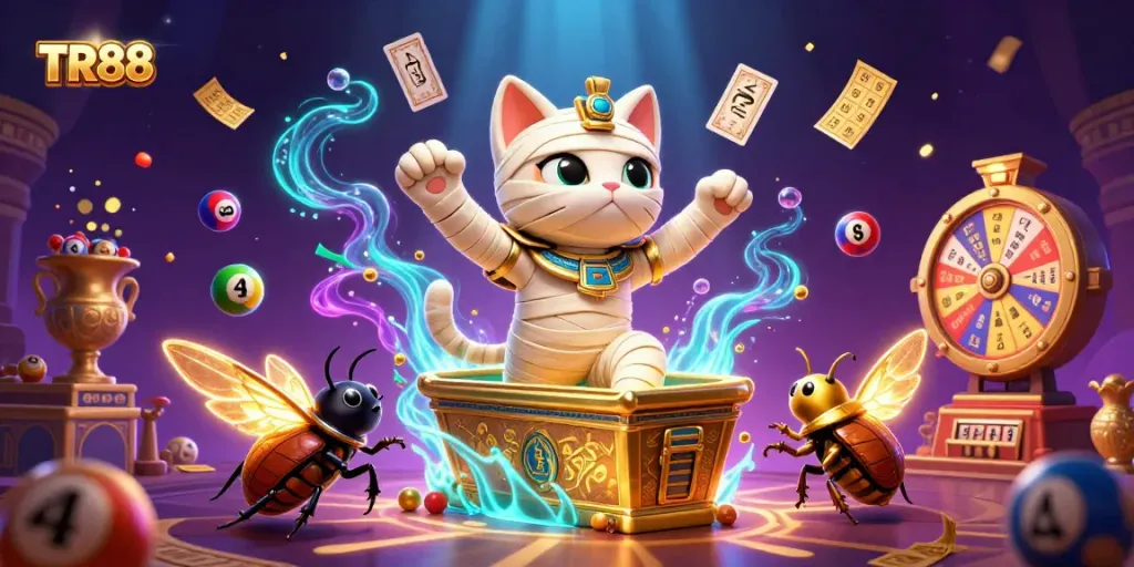 Win big with TR88 in an ultra-detailed 3D casino scene featuring vibrant game elements.