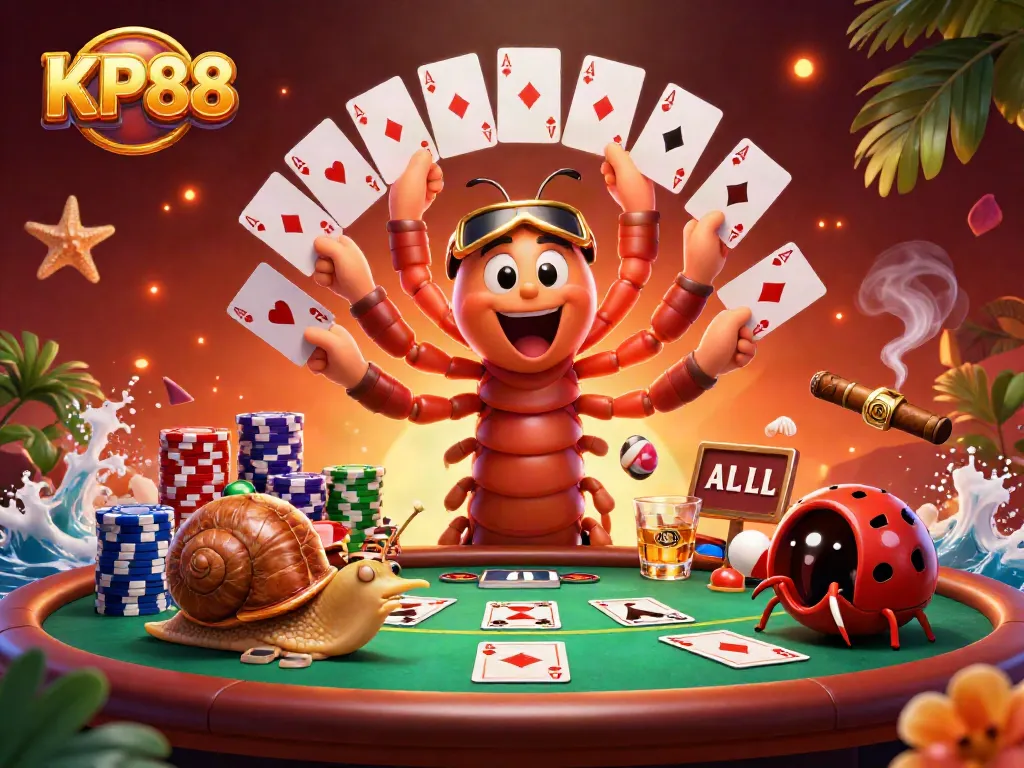 Engage in thrilling gameplay at KP88 with a vibrant 3D casino scene featuring unique characters.