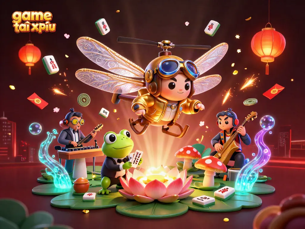 Experience the excitement of game tài xỉu with vibrant characters and casino elements in a dazzling 3D scene.