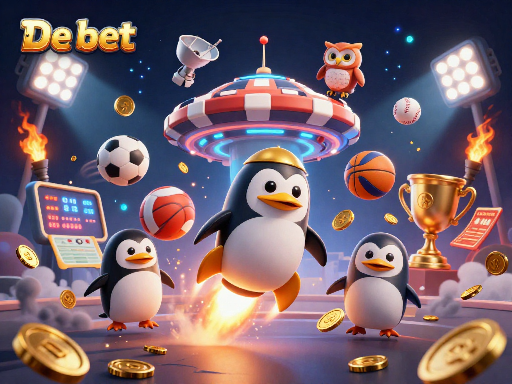 Engage in thrilling betting experiences at De bet with the golden penguin navigating a casino cosmos.