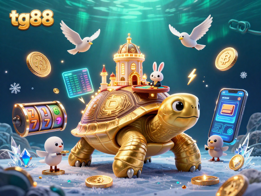 Tg88 offers an engaging gaming experience with a colorful casino theme featuring golden tortoise and rabbit dealer.