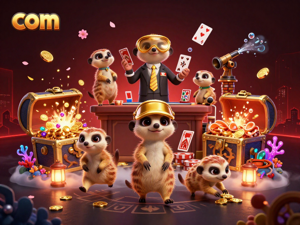 Engage with com's thrilling casino adventures featuring meerkats in action with cards and chips.