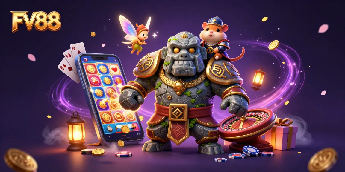 Engage with FV88’s exciting gaming world featuring enchanting characters and casino elements.
