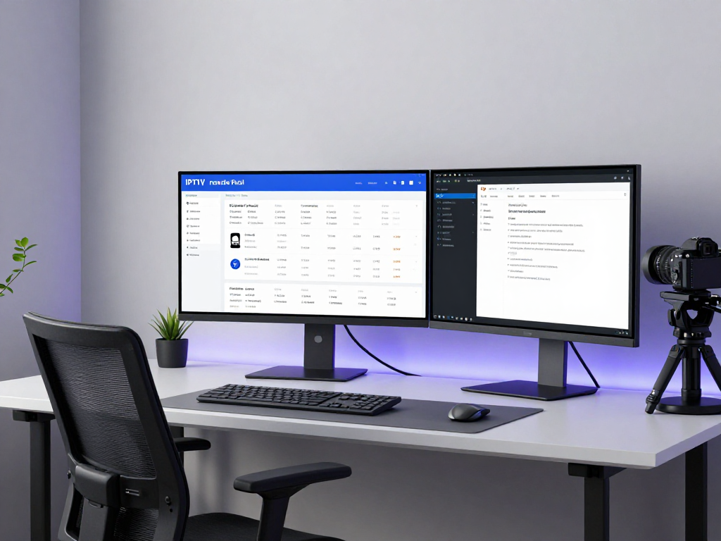 IPTV reseller panel dashboard monitoring subscriptions and credits in a professional tech workspace