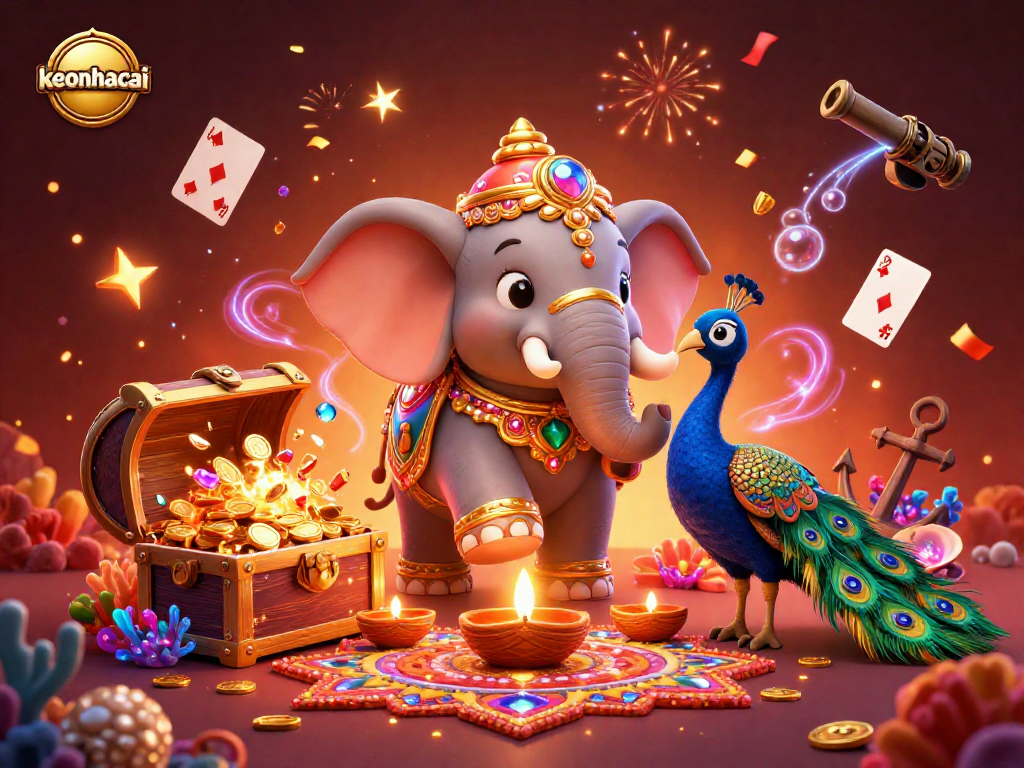 Engage with keonhacai at the colorful casino scene featuring themed characters and dynamic game elements.