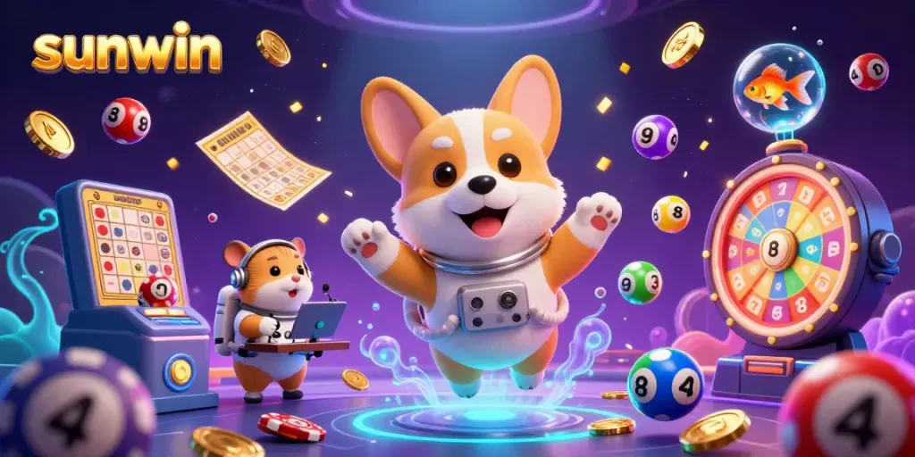 Spin the exciting slots at Sunwin with a festive scene of gold coins and colorful lottery balls!