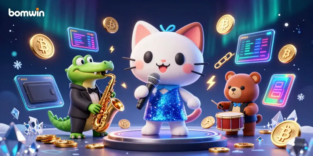 Experience the excitement of bomwin with a lively casino performance featuring animated characters and crypto elements