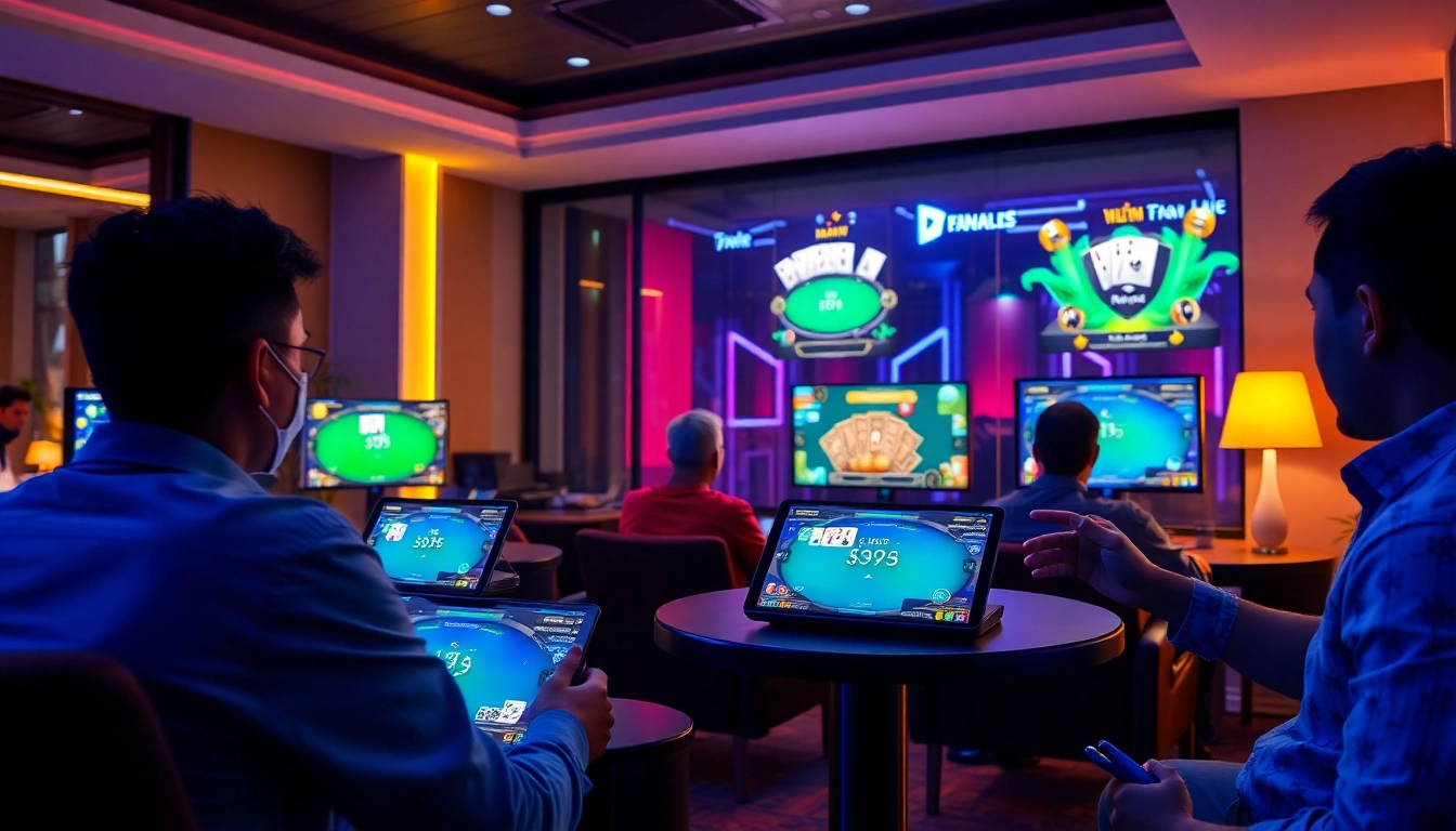 Engaged players enjoying card games online at gamebaidoithuong.com.vc platform, showcasing vibrant gaming atmosphere.