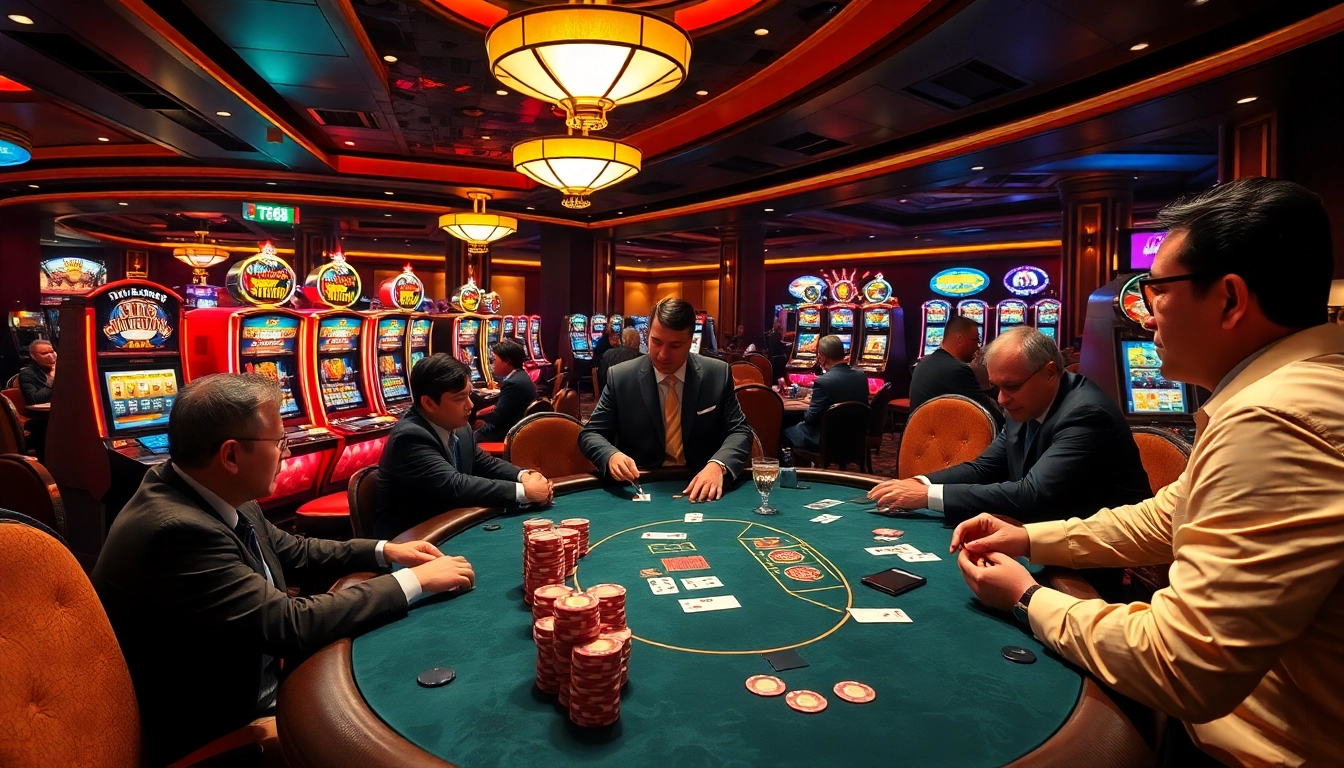 Experience thrilling gameplay at TG88 casino with vibrant card games and bustling slot machines.