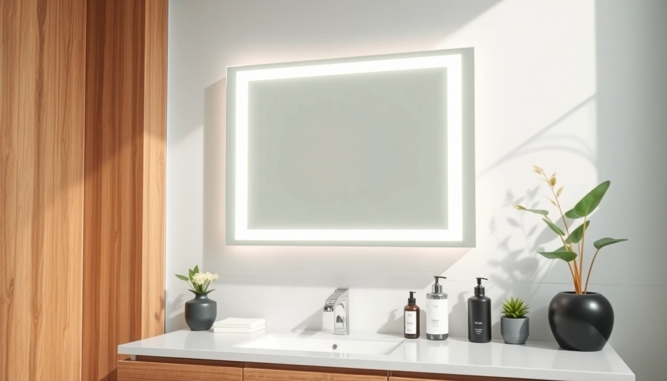 Showcase of an elegant led mirror reflecting a modern bathroom’s bright aesthetic.