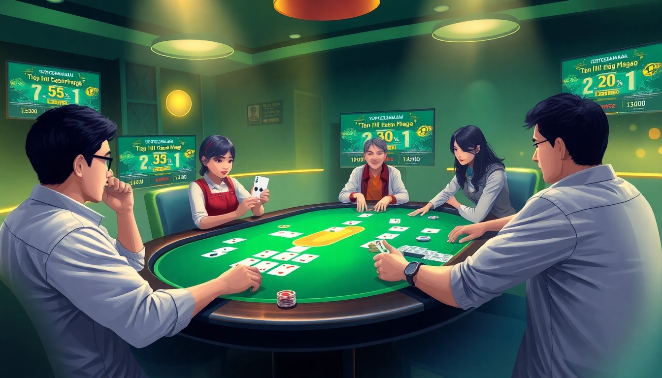 Exciting gaming scene featuring players enjoying card games at topgamebaidoithuong.mx, showcasing vibrant graphics and interaction.