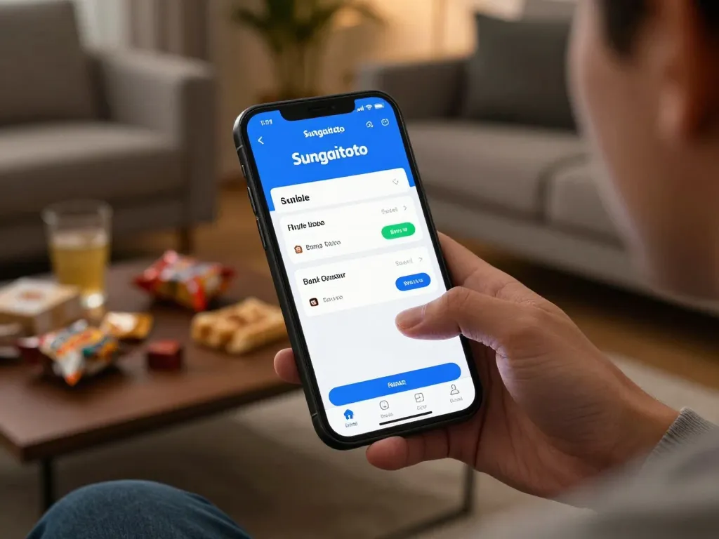 Engaging with the link sungaitoto mobile app for online lottery betting from a cozy living room