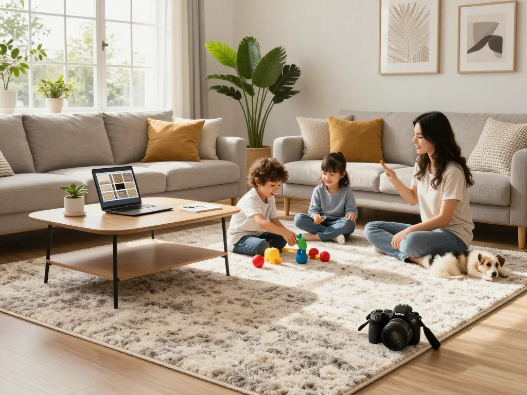 Family enjoying affordable carpets London in a cozy living room.
