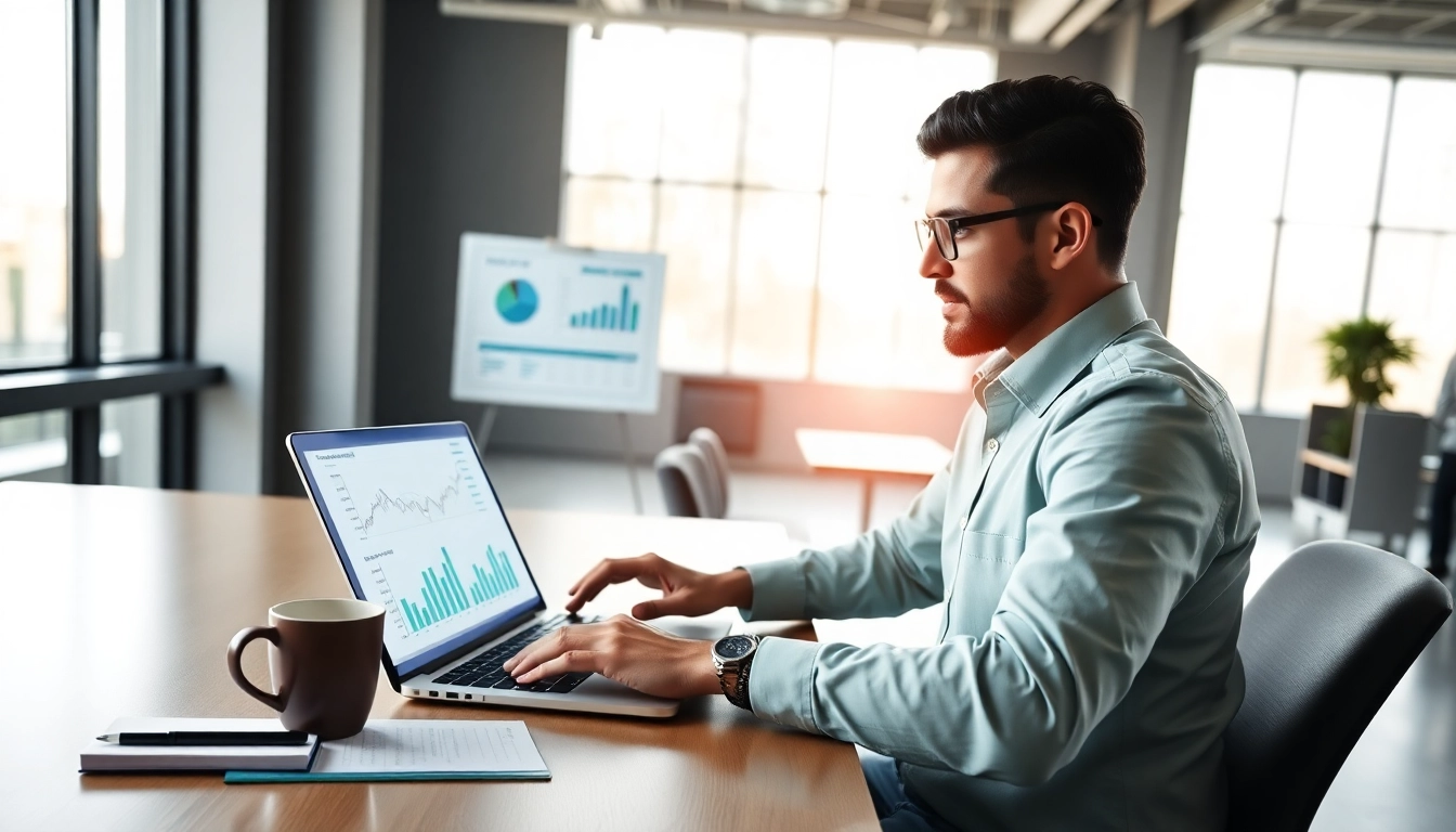 Improve your SEO Rank with analysis tools in a modern office setting.