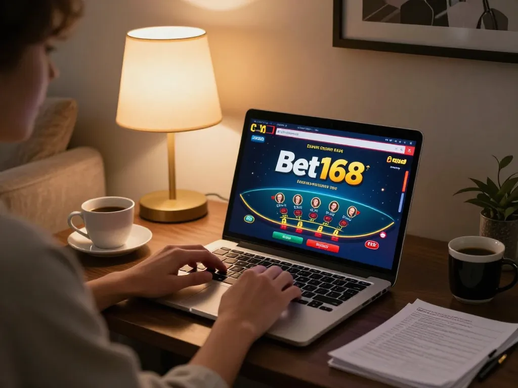 Engaged player enjoying Bet168 online blackjack in a cozy home setting, showcasing strategy and comfort.