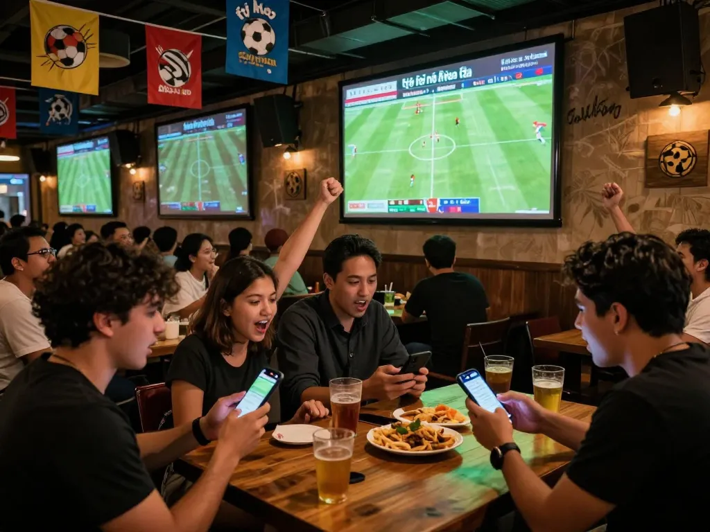Analyzing tỷ lệ kèo nhà cái at an exciting sports bar during match day.