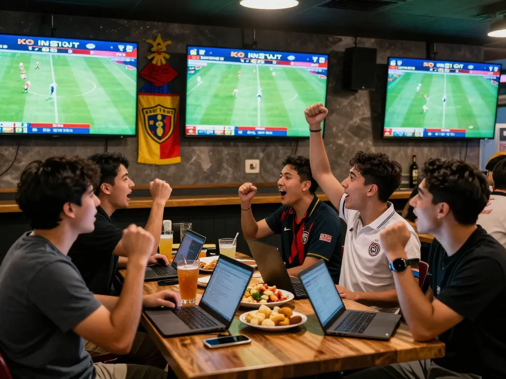 Exciting kèo nhà cái updates in a lively sports bar with friends cheering