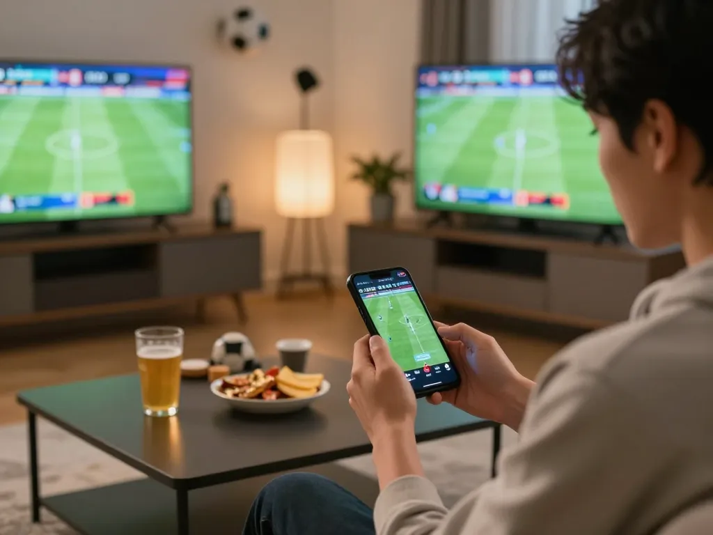 Watch live matches on CAKHIA TV using a smartphone while enjoying a cozy home ambiance.
