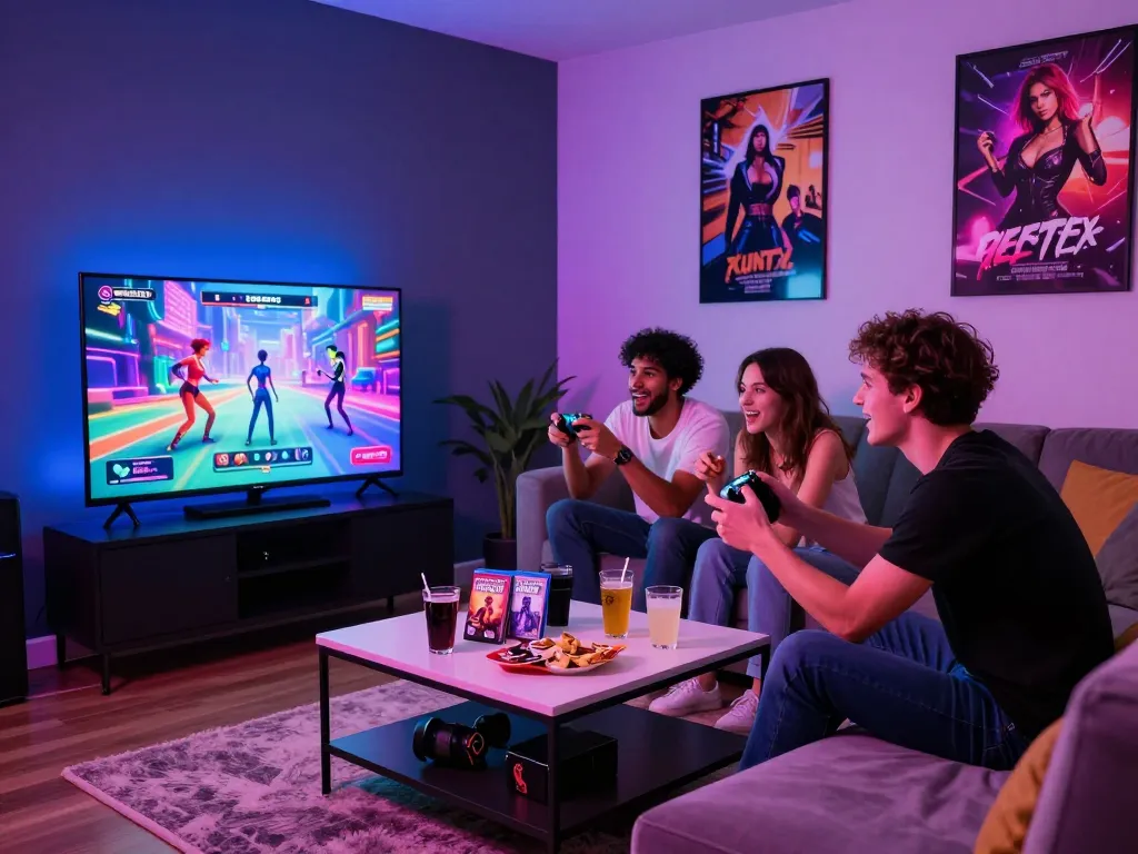 Playing interactive sex games with friends in a lively gaming lounge