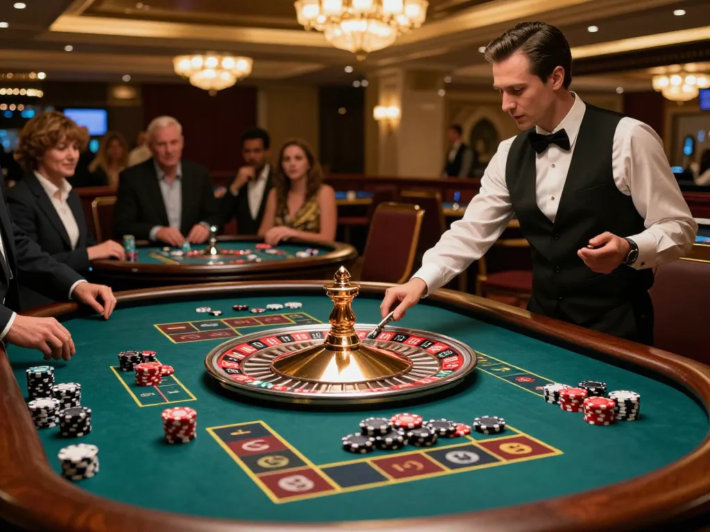 Engaging spin at the aa888 roulette table, players immersed in high-stakes action.